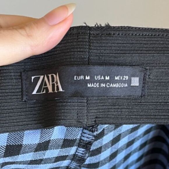 Zara Women's Gingham Bootcut Pant in Blue/Black Size MEDIUM - Picture 4 of 5